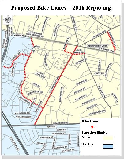 2016 Bike Lanes in Annandale.  Eventually, Annandale Road, Hummer Road, and Gallows will also be partitioned for bike lanes.